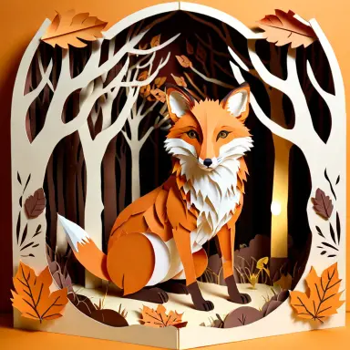 paper cut fox in an autumn forest