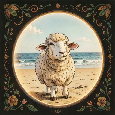shaun the sheep rim light folk art an empty beach behind