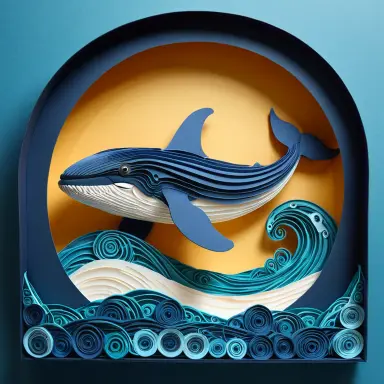 paper cut whale in ocean waves