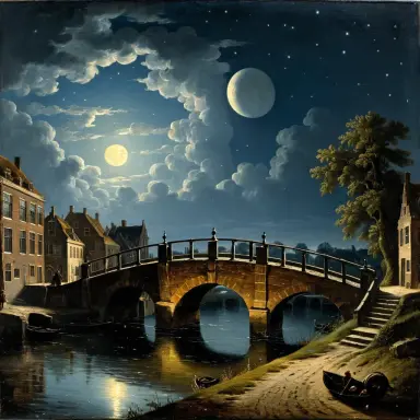 a patched bridge of moonlight dutch golden age painting