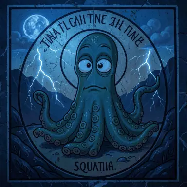 byzantine icon of squidward at blue hour storm light medium shot