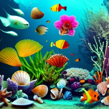 underwater world plants flowers shells