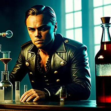 a handsome pirate doing chemical experiments in a laboratory, romantism art, high quality, man (kenny west, leonardo di caprio),