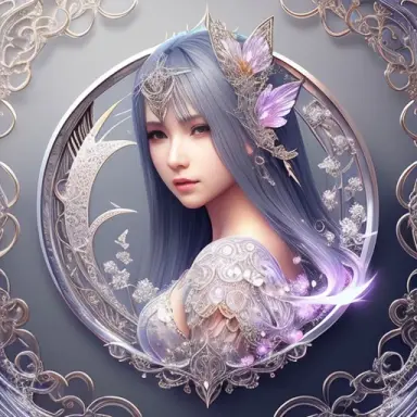 beautiful detailed face detailed digital illustration gorgeous fairy sit on a silver ornatrs crescent moon, intricately lined li
