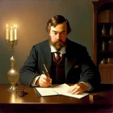 friedrich engels front view writing a letter on candle lit dark background painting, photorealistic vintage vintage, art by no