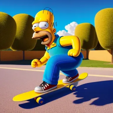 simpson style, homer simpson rides a skateboard in the saddle, photorealism, award winning masterpiece with incredible and beaut