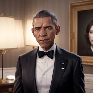 a photorealistic render of barrack obama looking angry at the viewer , highly detailed, trending on artstation, by wlop, clutter
