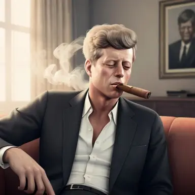 a photorealistic render of john f. kennedy smoking a cigar and laying on the couch, highly detailed, trending on artstation, by