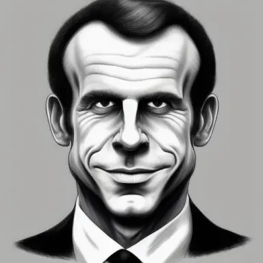portrait Macron, caricature, drawing Outlined, Stevan Dohanos