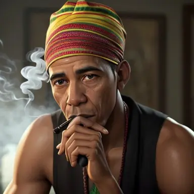a photorealistic render of barrack obama smoking a bong in a reggae bandana, highly detailed, trending on artstation, by wlop, c