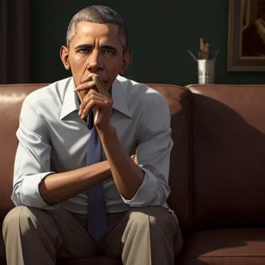 a photorealistic render of barrack obama smoking a weed cigarette and laying on the couch, highly detailed, trending on artstati