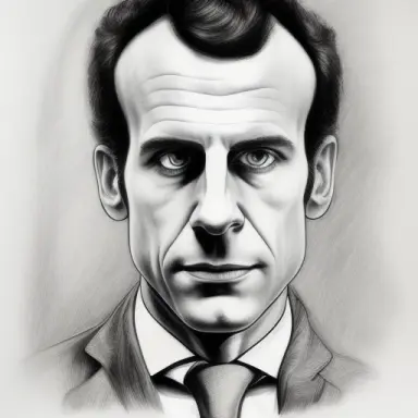 portrait Macron, drawing Outlined, Lucian Freud