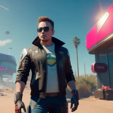 elon musk avoids robots cyberpunk 2087,