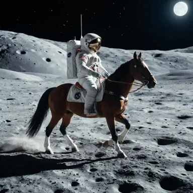 an astronaut riding a horse on the moon cinematic