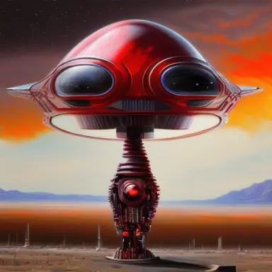 Only red and glossy highly detailed UFO Bender in oil painted with massive brush cyberpunk impressionism with Picasso depth