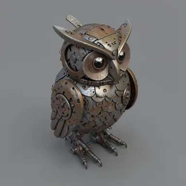 a clockwork owl isometric render