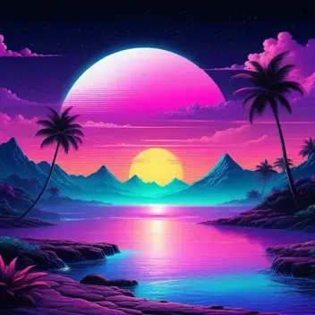 vaporwave, liminal space, sprite, colorful, trippy, lean, synthwave, landscape, 80s vibe
