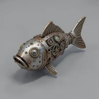 a clockwork fish isometric render