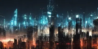 r 01420 1388557836 Cyberpunk city at night, sectioned off with high and low class buildings