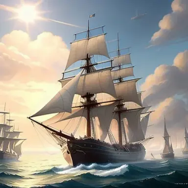 Three masted military sails are can see the cannons from the the ship is a beautiful, clean, medieval city, huge barn and sil