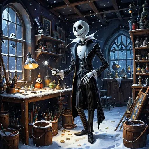 Jack Skellington as a jester, academic painting, Stable Diffusion XL