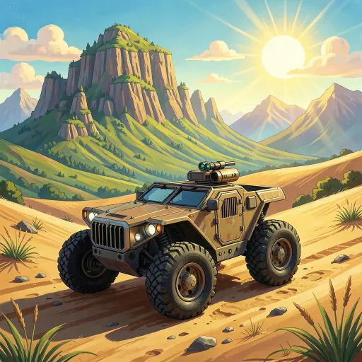 Rivendell and a dune rover, icon painting, FLUX.2