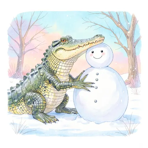 Gharial making a snowman, pastel, FLUX.2