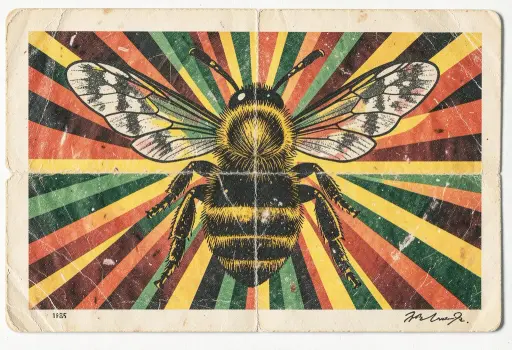 Op art bee, old postcard, FLUX.2