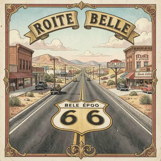 Route 66 in the Belle Époque, storybook, FLUX.2