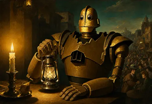 Iron Giant with a lantern, vanitas painting, Qwen-Image 2.1
