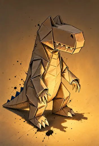 Origami Reptar by firelight, Qwen-Image 2.1