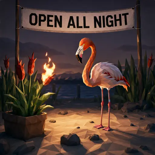 Flamingo lifeguard, low poly, Qwen-Image 2.1