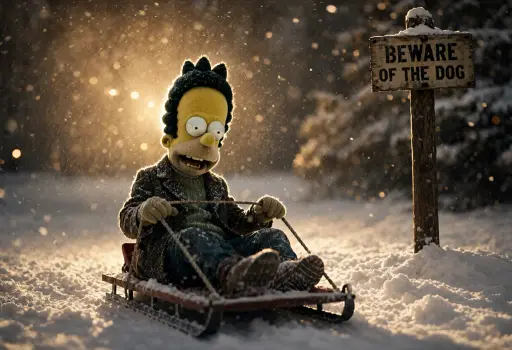 Sideshow Bob sledging, tintype, Qwen-Image 2.1