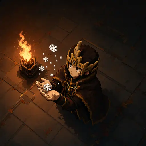 Golbez catching snowflakes, voxel art, Qwen-Image 2.1